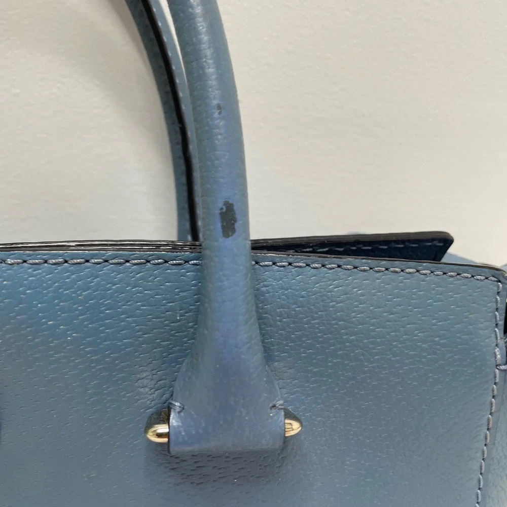 Kate Spade New York Blue Pebbled Leather Satchel Crossbody Bag Gold Hardware